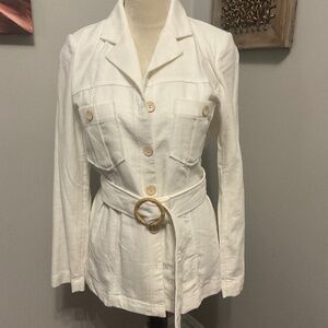 Moon River Jenna-Mae Ivory Belted Button-Up Jacket - Size M